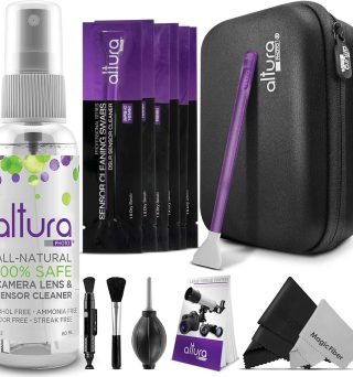 Altura Photo Professional Camera Cleaning Kit for APS-C DSLR & Mirrorless Cameras - Lens and Sensor Cleaner - Includes Case, Spray, Swabs, Blower, Brush, Tissue Paper