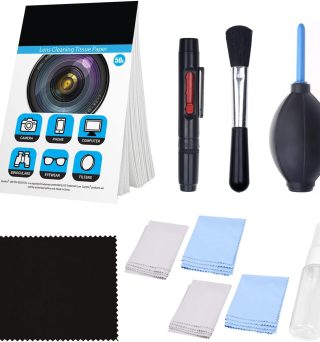 Camkix Camera Lens Cleaning Kit - Air Blower, 2in1 Lens Cleaning Pen, Cleaning Brush, Spray Bottle w/Cleaning Solution, Lens Cleaning Paper Tissue (Without Fluid)